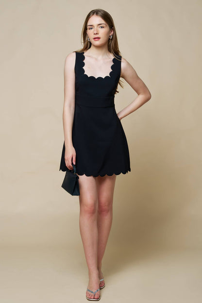 Scallop Square Neck A-Line Mini Dress
